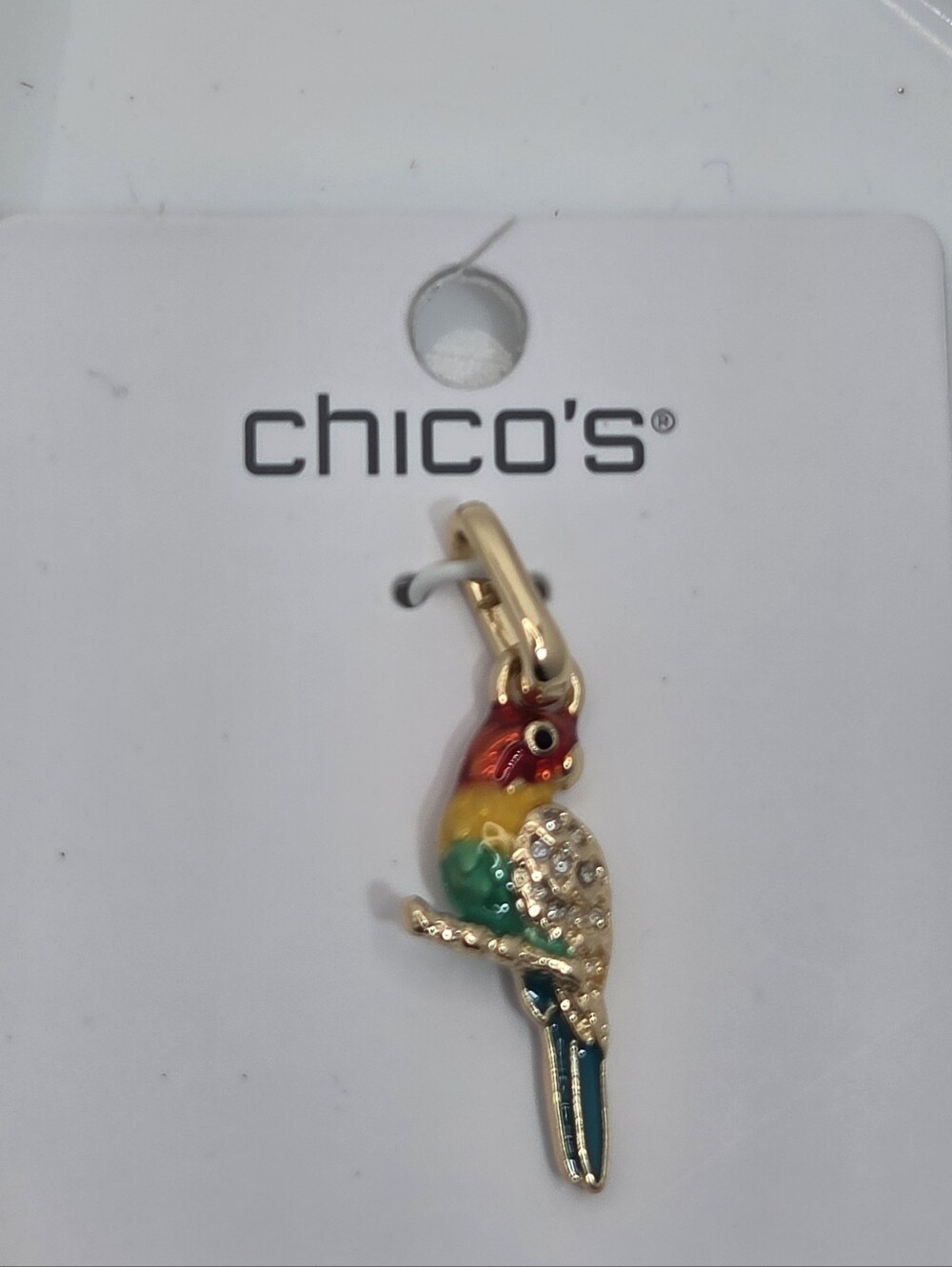 🦜 Chico's Colorful Enamel & Rhinestone Tropical Parrot Charm NWT 🦜